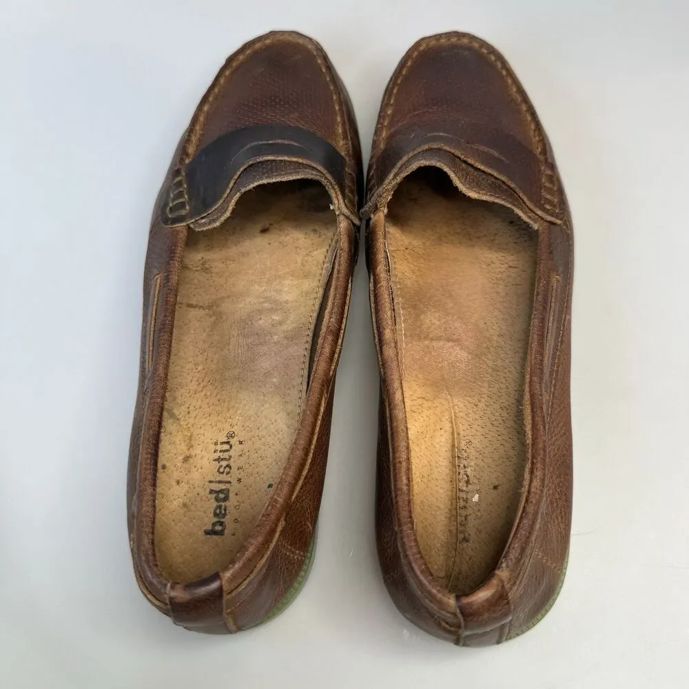 Bed Stu Aunt Mildred Womens Size 41 US 10.5 Tan Leather Penny Loafer Shoe EUC